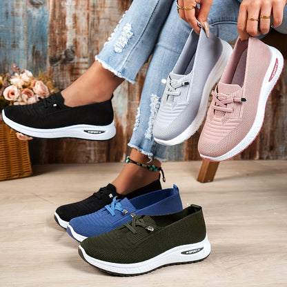 Women's Fashion Sneakers - Breathable Mesh Upper, Lace-Up Flat Shoes, Comfortable Rubber Sole, Casual Sport Trainers, All-Season Wear, Casual Footwear | Laceup Sneakers | Breathable Mesh