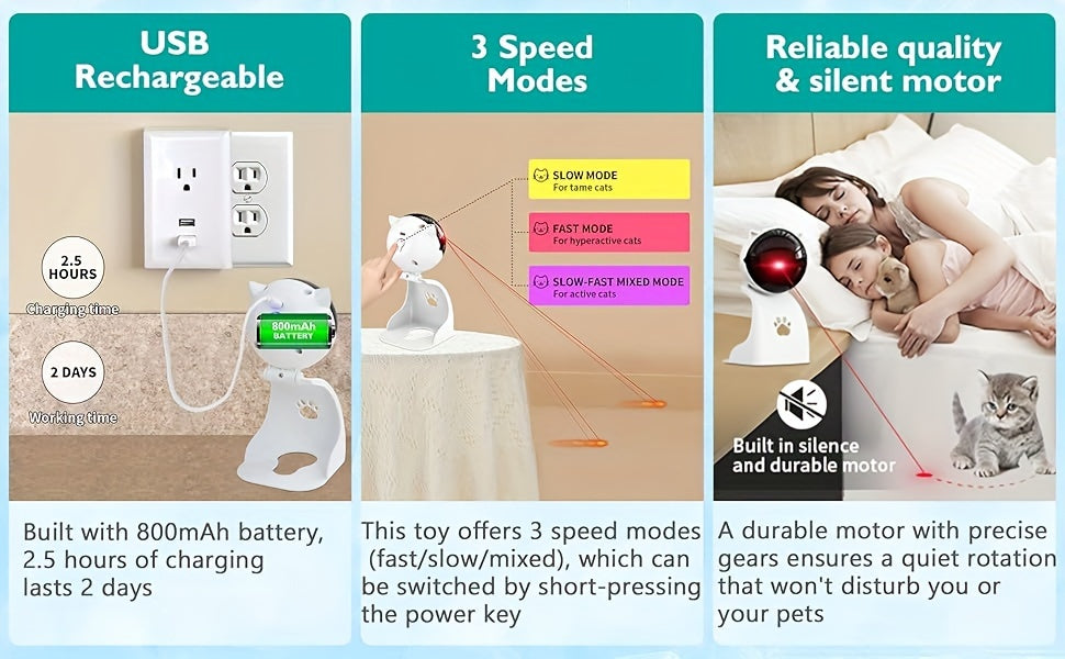 Interactive Laser Pointer Cat Toys For Indoor Cats, Automatic Cat Laser Toys For Bored Indoor Adult Cats/Kittens/Dogs, USB Rechargeable, 3 Sport Modes, Can Be Hung Or Placed, Suitable For Holiday Gifts, Christmas Gifts. Beauty World Shop