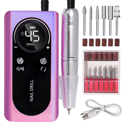 45000RPM Nail Drill Machine Electric Portable Nail File Rechargeable Nail Sander for Gel Nails Polishing for Home Manicure Salon