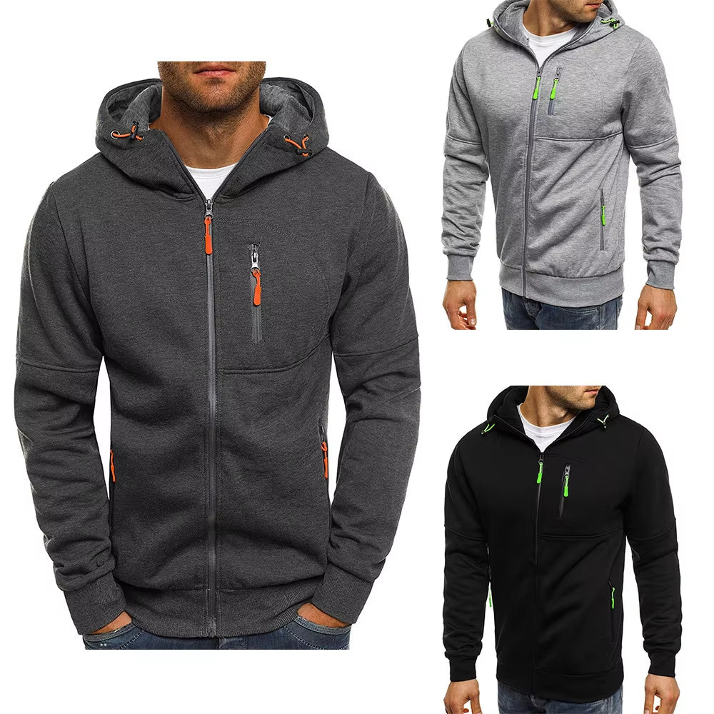 Men'S Hoodies Long Sleeve Sweatshirt Zipper Design Hooded Sweatshirt for Men Clothing Sportswear Slim Fit Casual Jacket