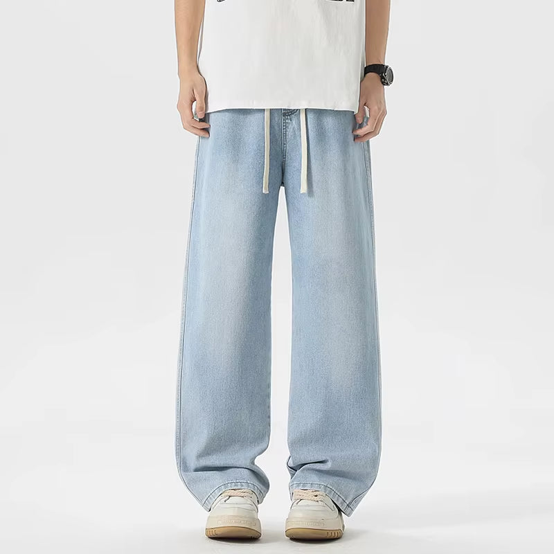Men'S Jeans American Loose Wide-Leg Loose Straight Casual Trousers Street Hip-Hop Baggy Jeans Black Grey Blue Streetwear Men