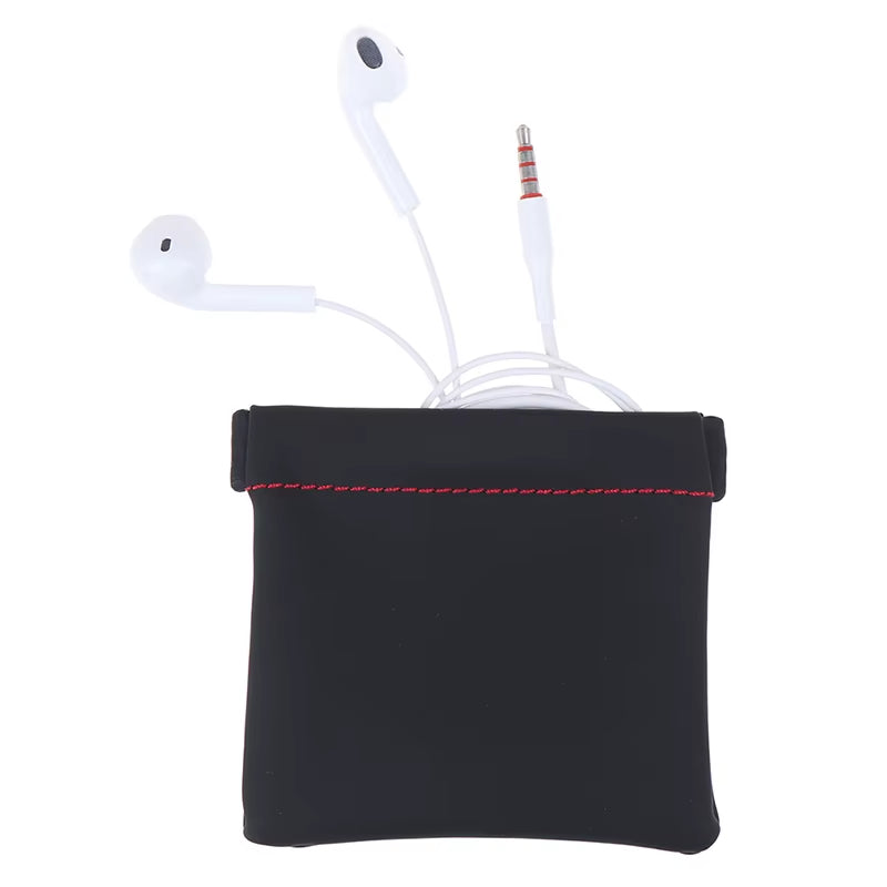 New Black Mini Hard Headphone Case Portable Earbuds Pouch Box PU Leather Earphone Storage Bag Protective USB Cable Organizer