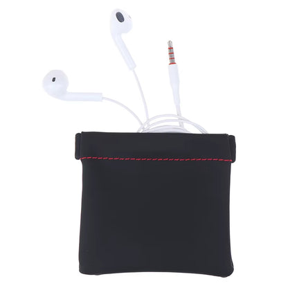 New Black Mini Hard Headphone Case Portable Earbuds Pouch Box PU Leather Earphone Storage Bag Protective USB Cable Organizer