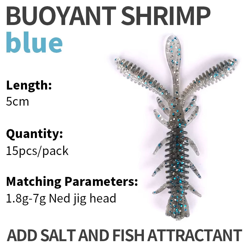 Floating Soft Shrimp Fishing Bait NED Rig Wobblers Shrimp Swim Lure Jig Salt Silicone Swimbait with Fish Attractant