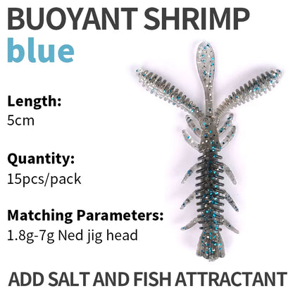 Floating Soft Shrimp Fishing Bait NED Rig Wobblers Shrimp Swim Lure Jig Salt Silicone Swimbait with Fish Attractant