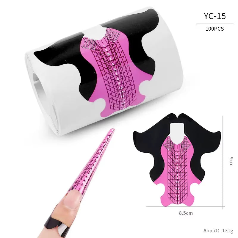 100Pcs Nails Art UV Gel Tips Extension Builder Form Acrylic French Printed Nail Tip Extension Stencil Stickers for Manicure Tool