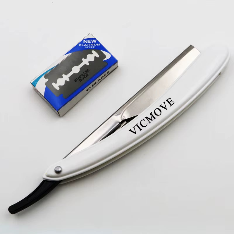 1Set Men Straight Barber Edge Razors Folding Shaving Knife Hair Removal Tools with 10Pcs Blades
