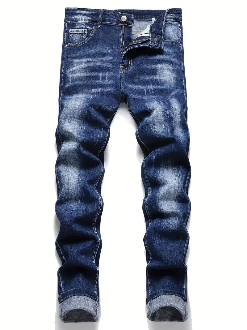 Men'S Stretchy Denim Jeans for Men Simple Slim Casual Straight Fashion Classic Pants Cargo Denim Jeans Solid Streetwear Trousers