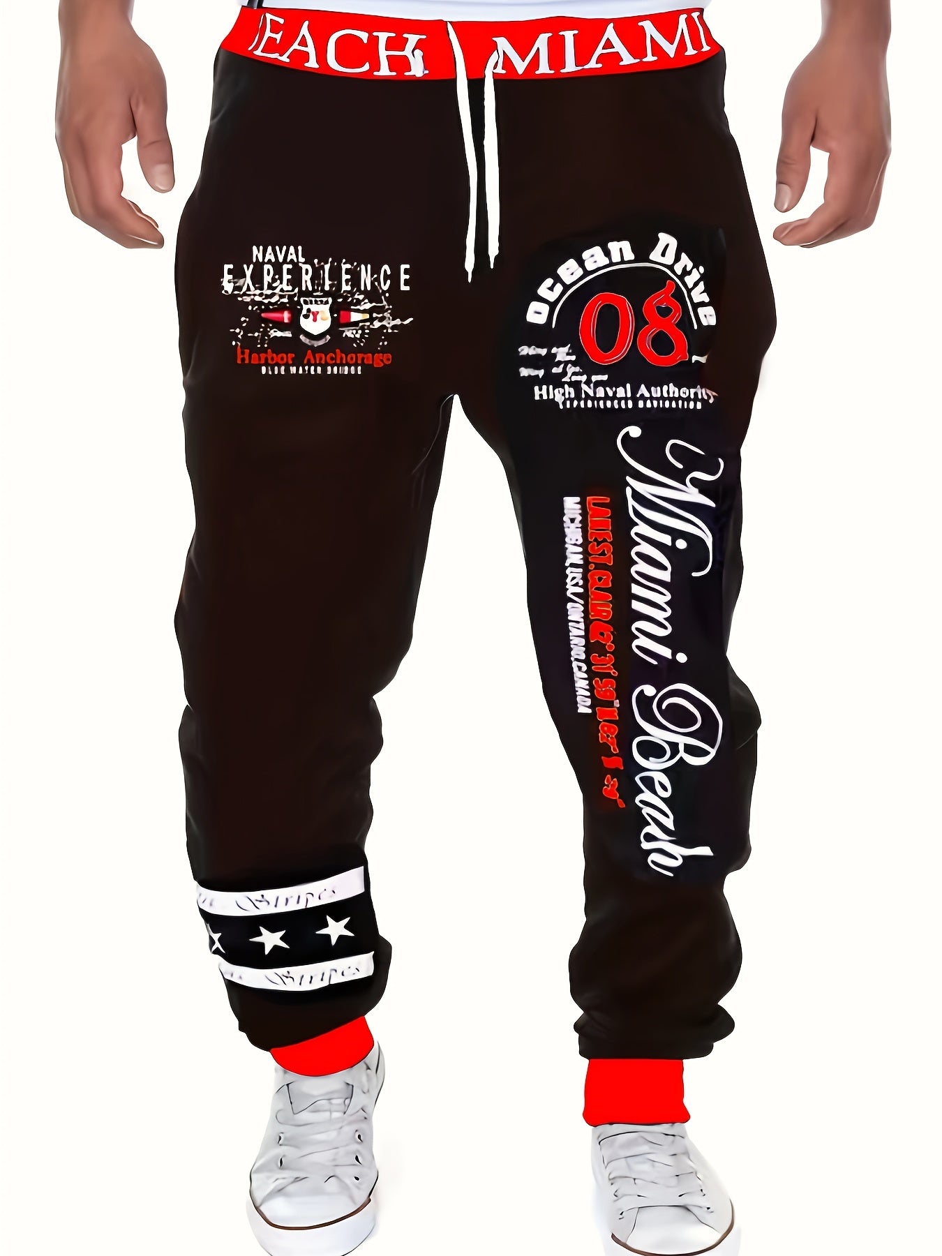 Men's Casual Letter Print Cuffed Drawstring Sweatpants, Lightweight Comfy Pants For Sport And Casual Wear