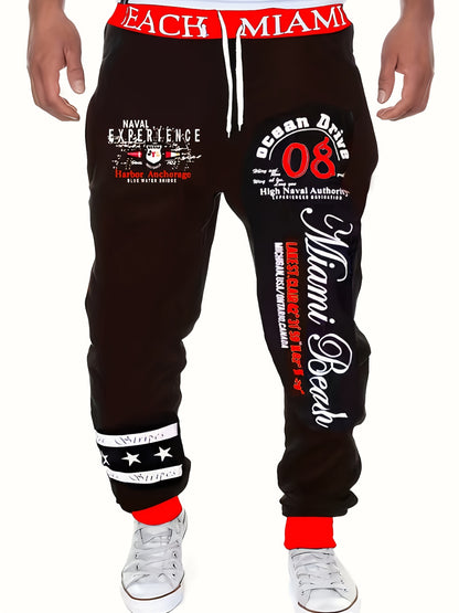 Men's Casual Letter Print Cuffed Drawstring Sweatpants, Lightweight Comfy Pants For Sport And Casual Wear