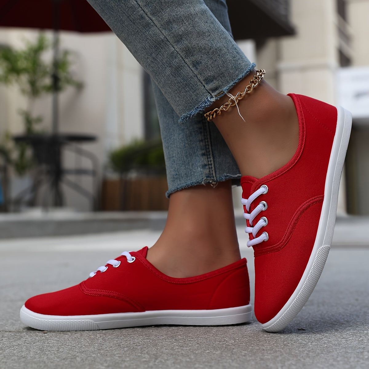 Women's Casual Canvas Sneakers, Low-Top Lace-up Walking Shoes, Lightweight & Comfort Sport Shoes Beauty World Shop