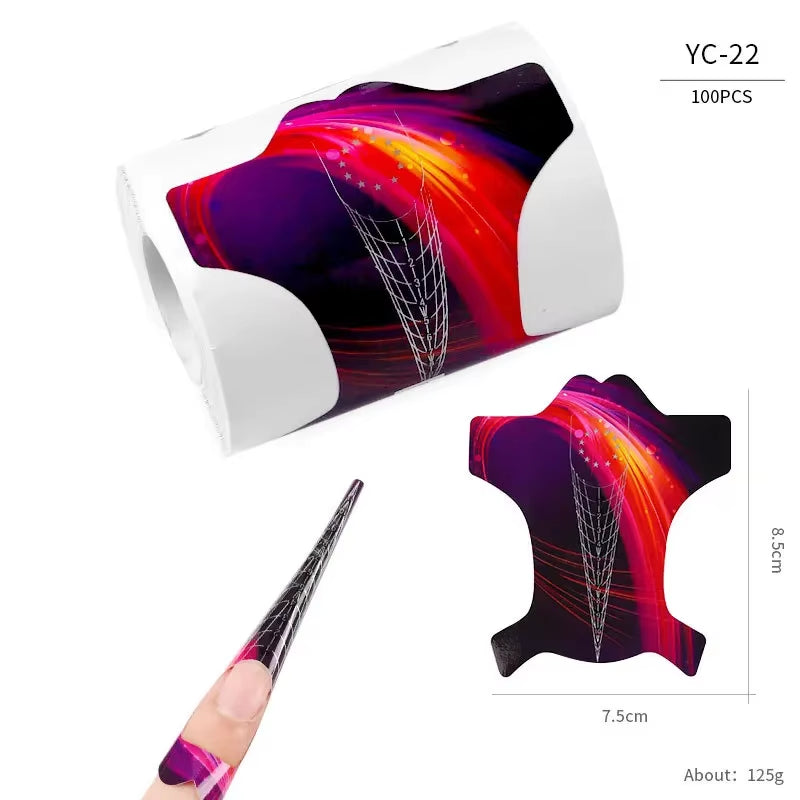 100Pcs Nails Art UV Gel Tips Extension Builder Form Acrylic French Printed Nail Tip Extension Stencil Stickers for Manicure Tool