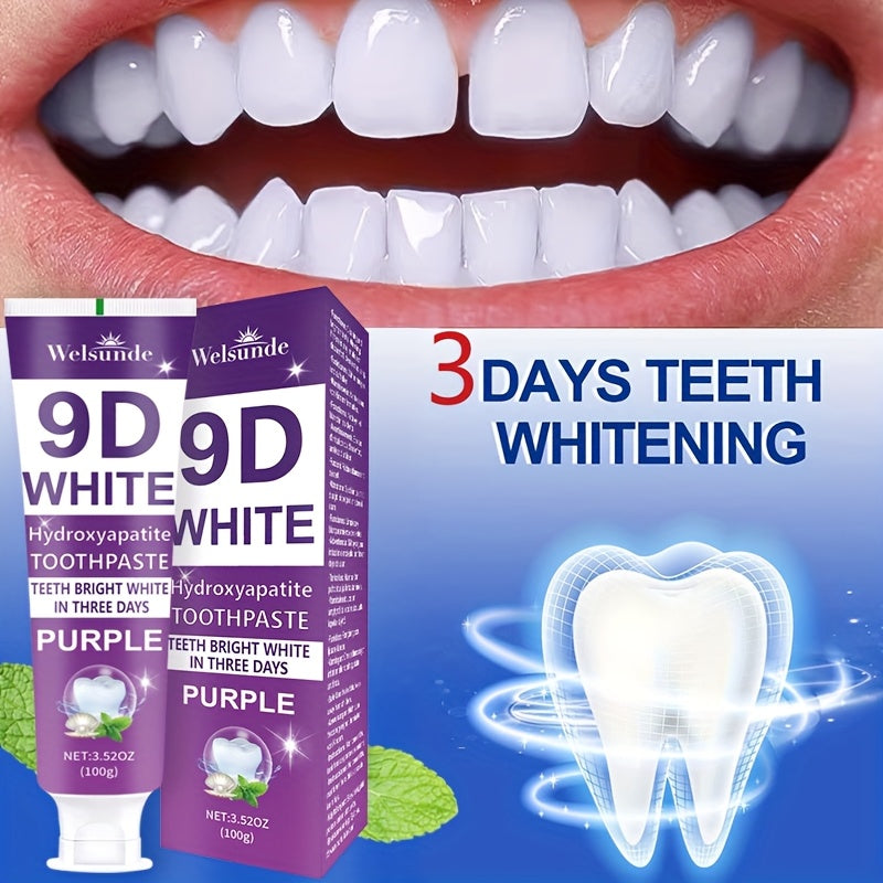 9D Purple Hydroxyapatite Toothpaste for Deep Cleaning & Brighter Smile, European Formula with Minty Fresh Breath, Gentle On Gums, Travel-Size 100g/3.52oz, Deep Cleaning Of Teeth, Ideal Oral Hygiene Gift for Women & Men, Suita Beauty World Shop
