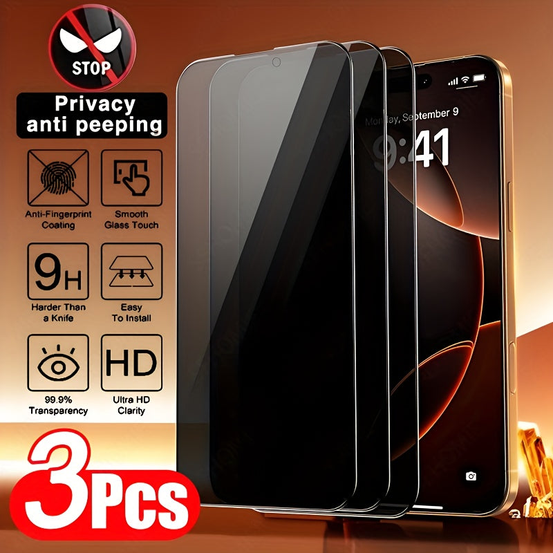 3pcs Full Cover Privacy Screen Protector for iPhone 11 12 13 14 15 16 17 PRO MAX Privacy Glass for iPhone 14 Pro 15 Pro Max Tempered Glass On The for iphone 14 Plus 15 Plus 16e 17 Air Glass Film Privacy, Phone Screen Protecto Beauty Fashion
