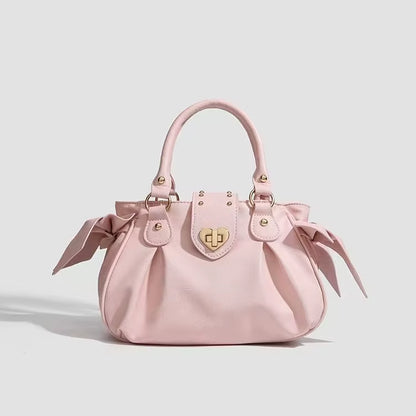 Harajuku Bow Pink Hand Bag Purse Women Japanese Style Soft Casual Crossbody Bag Ladies Sweet Cute Large Capacity Shoulder Bags