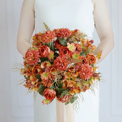 1PC Artificial Rosesflowers New Year'S Home Decoration Wedding Bridal Bouquet Garden Fake Silk Peony Hydrangeas Vase for Board