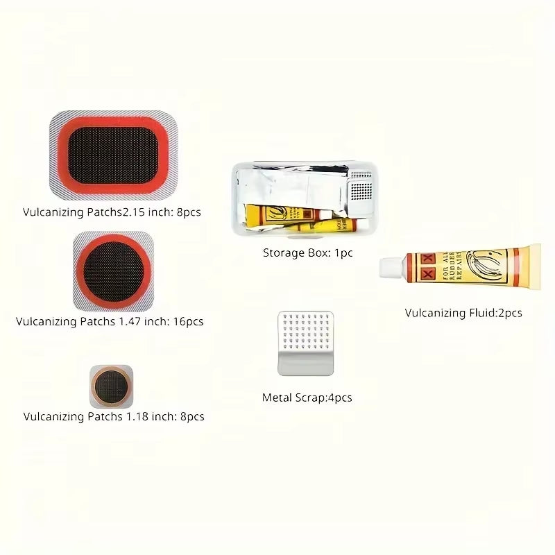 Bike Repair Kit with Vulcanizing Patches & Tools - Professional Bicycle Tube Puncture Set for Road/Mountain Emergency Fix