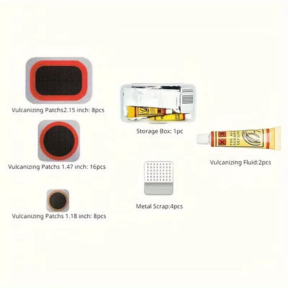 Bike Repair Kit with Vulcanizing Patches & Tools - Professional Bicycle Tube Puncture Set for Road/Mountain Emergency Fix