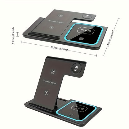 TIMESS-Wireless Charging Station 3-in-1 Standard 15W Fast Mag-Safe Charger Stand with QC3.0 Adapter, Suitable for iPhone 15 14 13 12 11 X 8 Pro Max/Pro/Mini/Plus, for iWatch Ultra 9/8 7/6/5/4/3/2, for Airpods 3/2 Beauty Fashion