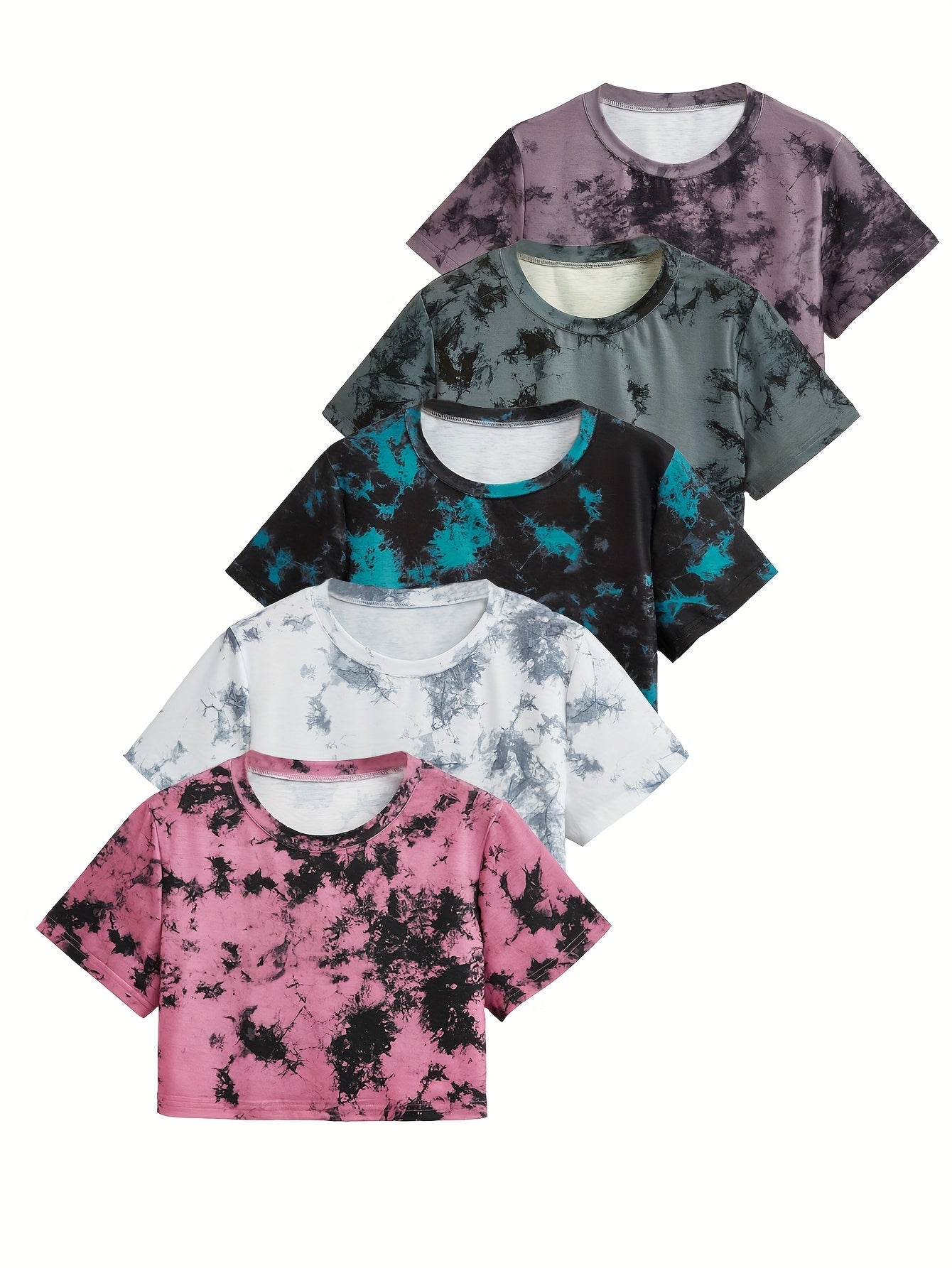Women's Tie-Dye Short Loose Fit Casual Sport T-Shirt 5pcs Set Beauty World Shop