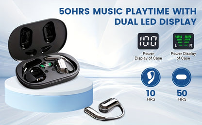 [50 Hours Wireless Sport Headphones] Wireless Headphones with Open Ear Design, Sport Earbuds Featuring Touch Volume Control, Built-In Microphone, And Ear Hooks. They Offer 50 Hours of Playtime And Come with an LED Display Cha