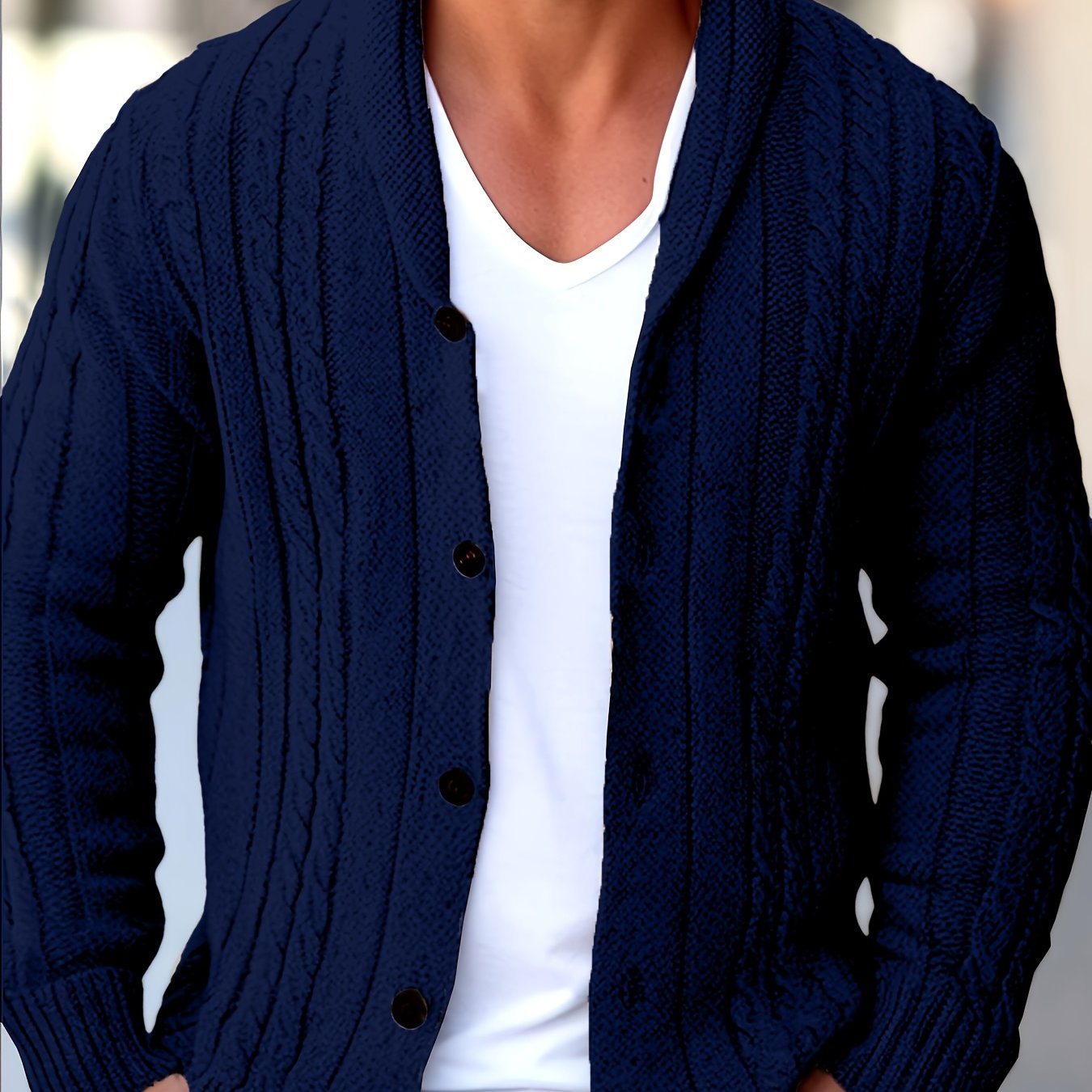 Men's Casual Sport Knit Cardigan, Fashionable Knitted Sweater | Long Sleeve Autumn and Winter Thickened Warmth, Cable Knitting Technique, Buttoned Cardigan, Regular Fit Casual Style for Fall and Winter