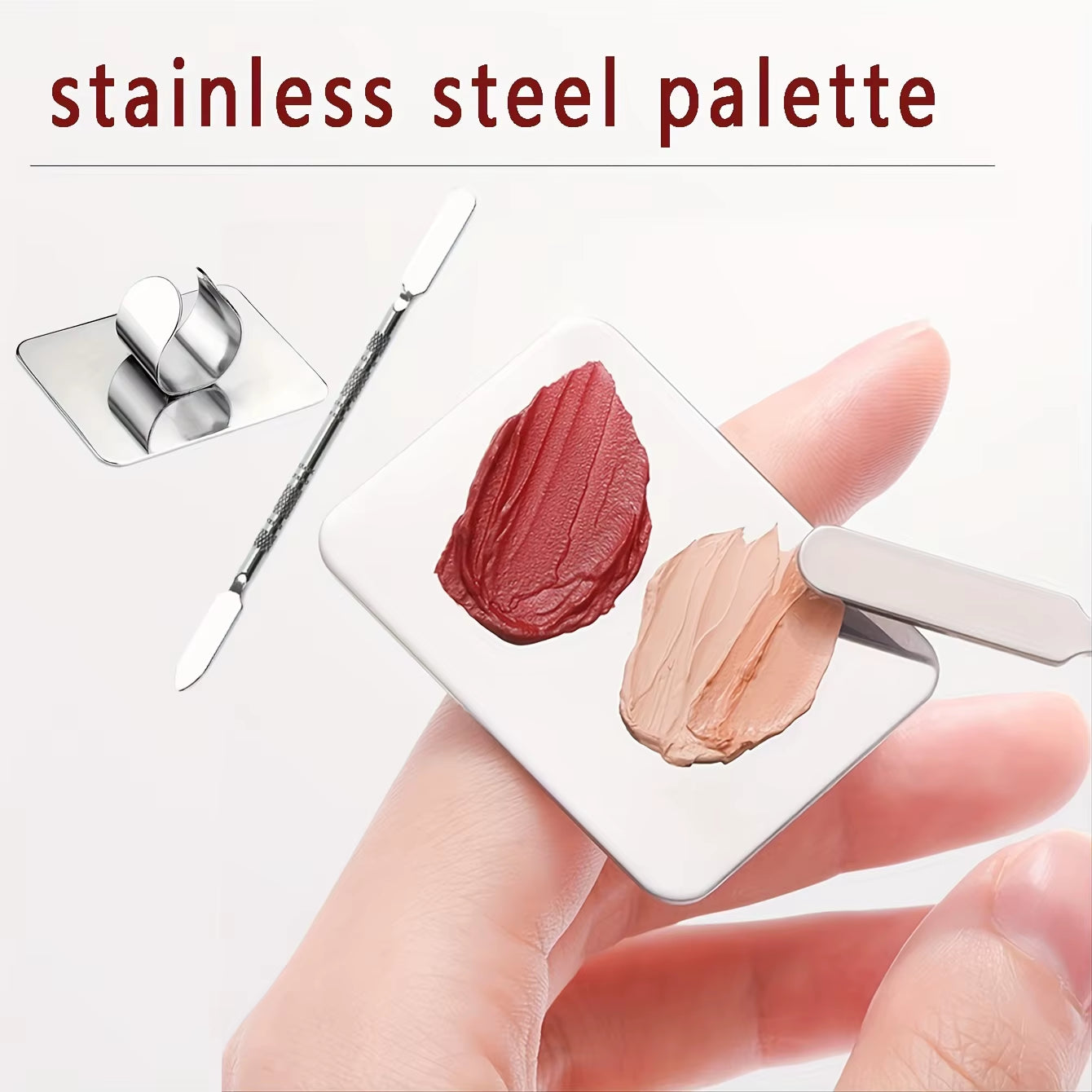 Makeup Mixing Palette, Kissdate Makeup Spatula Palette with Foundation Spatula, Stainless Steel Makeup Mixingtray Nail Art Palet
