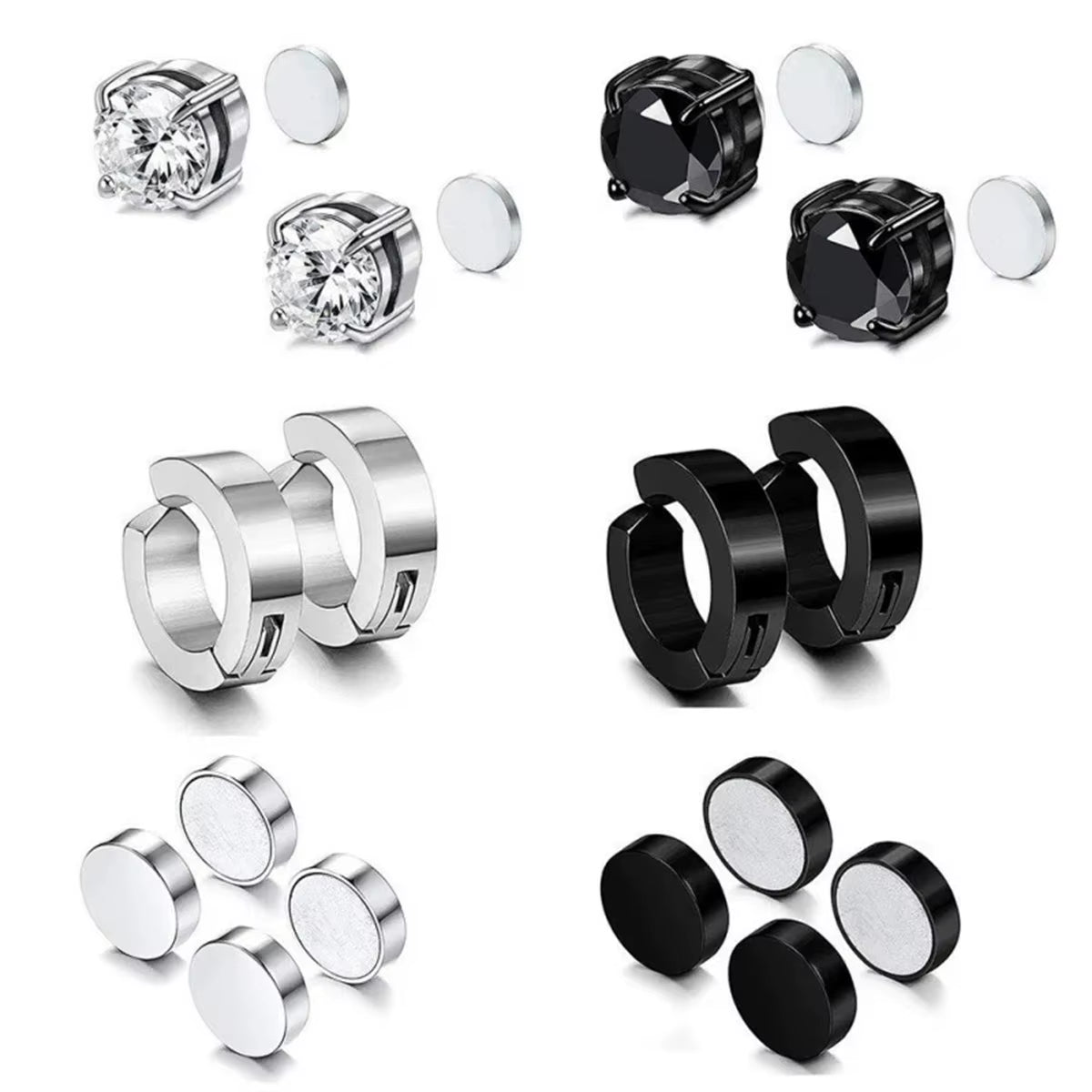 2Pcs Punk Mens Strong Magnet Magnetic Ear Stud Set,Non Piercing Cross Clip-On Earrings Suitable Gifting Boyfriend Lover Jewelry