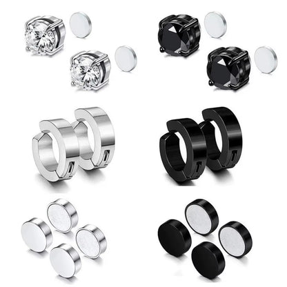 2Pcs Punk Mens Strong Magnet Magnetic Ear Stud Set,Non Piercing Cross Clip-On Earrings Suitable Gifting Boyfriend Lover Jewelry