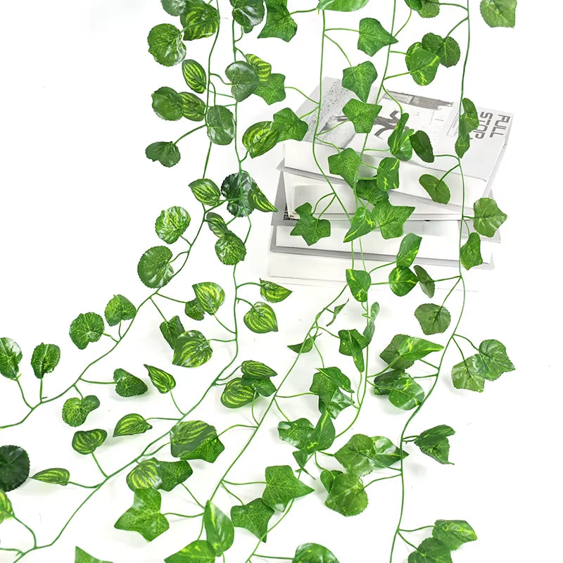 2.1M Artificial Plant Green Ivy Leaf Garland Silk Wall Hanging Vine Home Garden Decoration Wedding Party DIY Fake Wreath Leaves