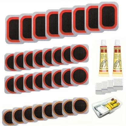 Bike Repair Kit with Vulcanizing Patches & Tools - Professional Bicycle Tube Puncture Set for Road/Mountain Emergency Fix