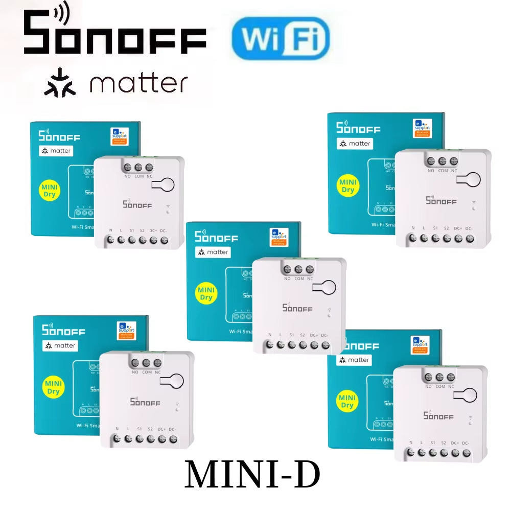 MINI-D MINI Dry Wi-Fi Matter Smart Switch Switch Dry Contact Relay DC Low Power Motor for Garage Door Boiler via Ewelink