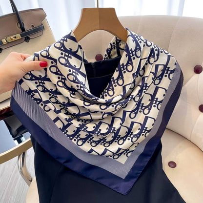 1 Pcs 90Cm Ladies' Silk Scarf Vintage Fashionable Versatile Printed Silk Spring Hair Band Hijab Sunsceen Neckerchief Shawl Wraps