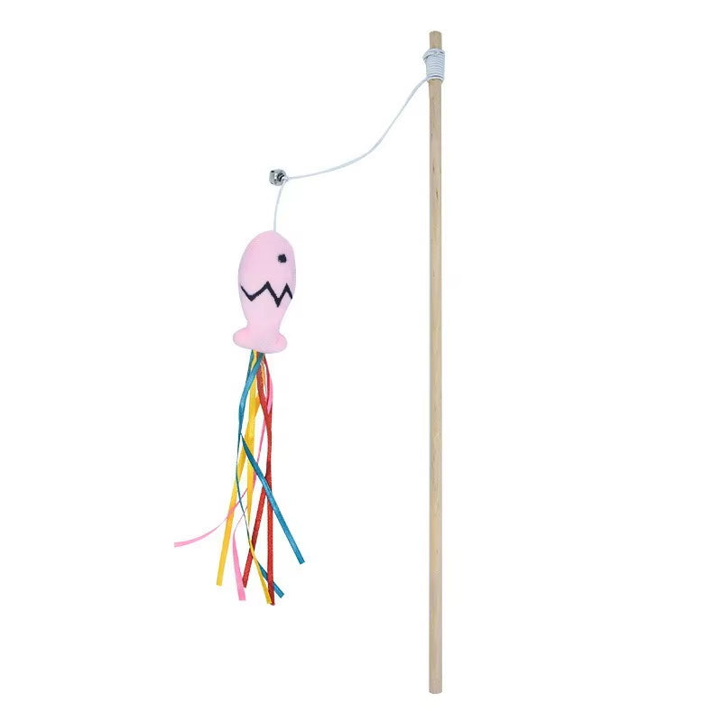 Fashion Cat Wand Toy Natural Woodenteaser Wand for Cat Interactive Elastic String Cat Stick Pole Toy for Indoor