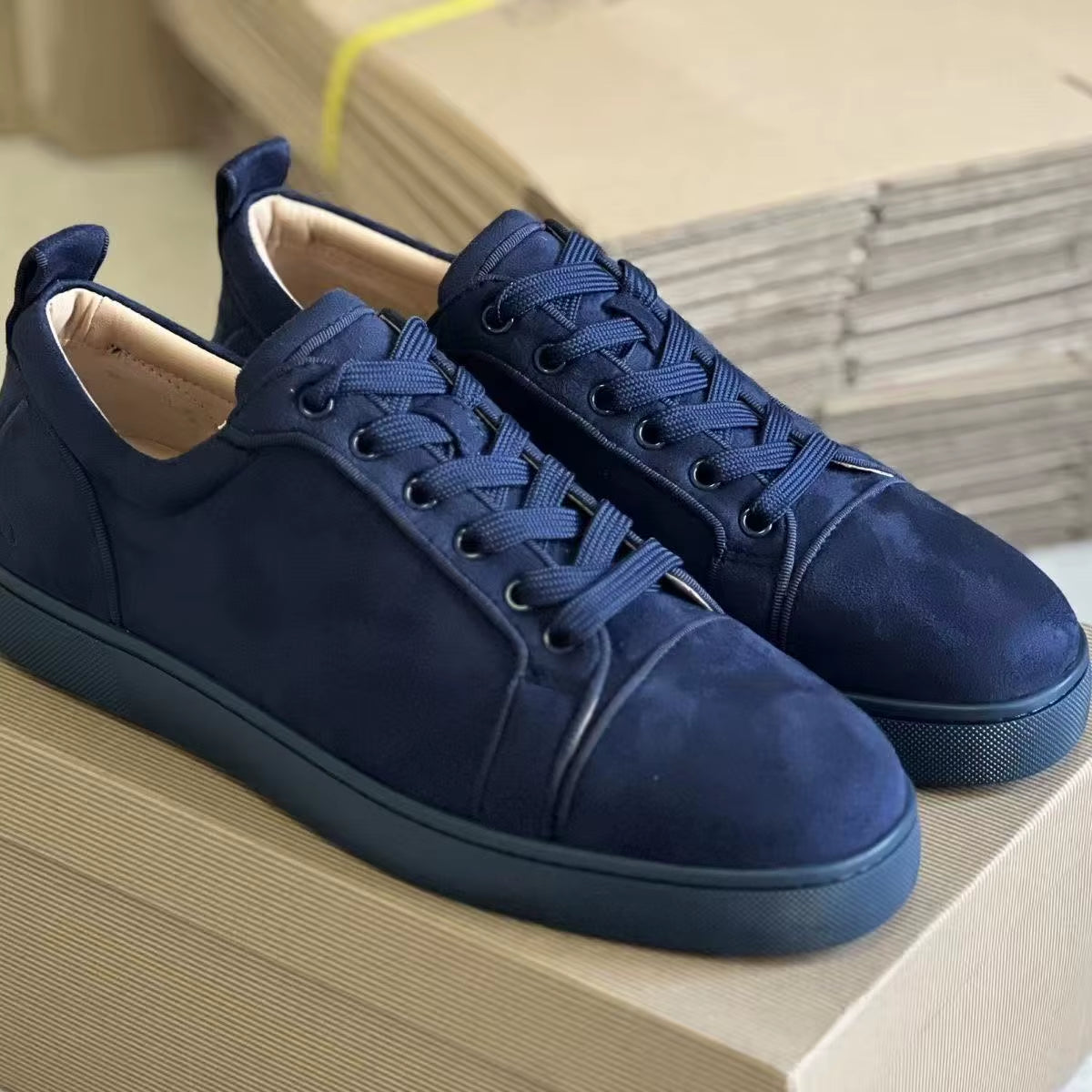 2025 Men'S Low-Cut Blue Casual Shoes Fashion High Street Lace-Up Round-Toe Red Increased Comfortability