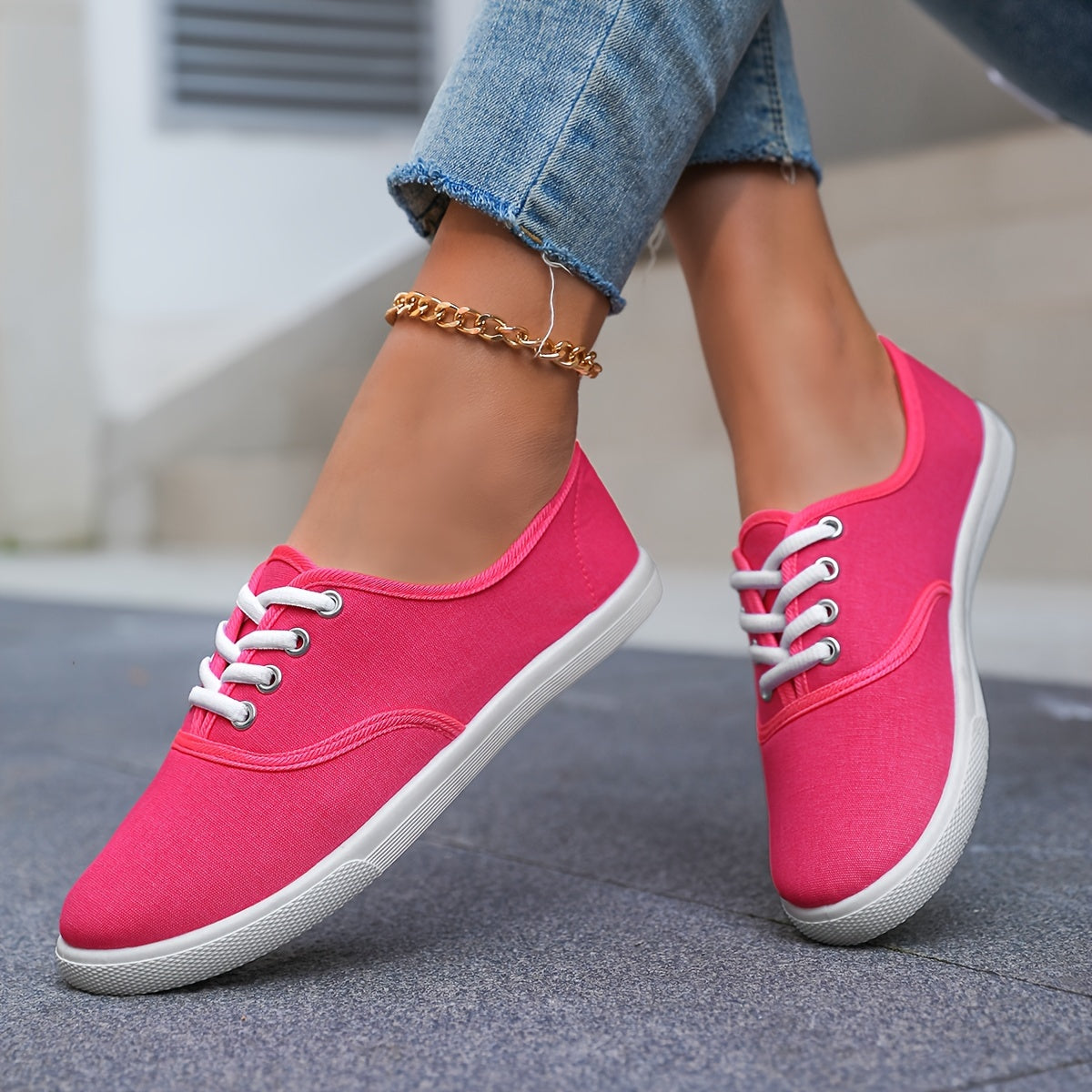 Women's Casual Canvas Sneakers, Low-Top Lace-up Walking Shoes, Lightweight & Comfort Sport Shoes Beauty World Shop