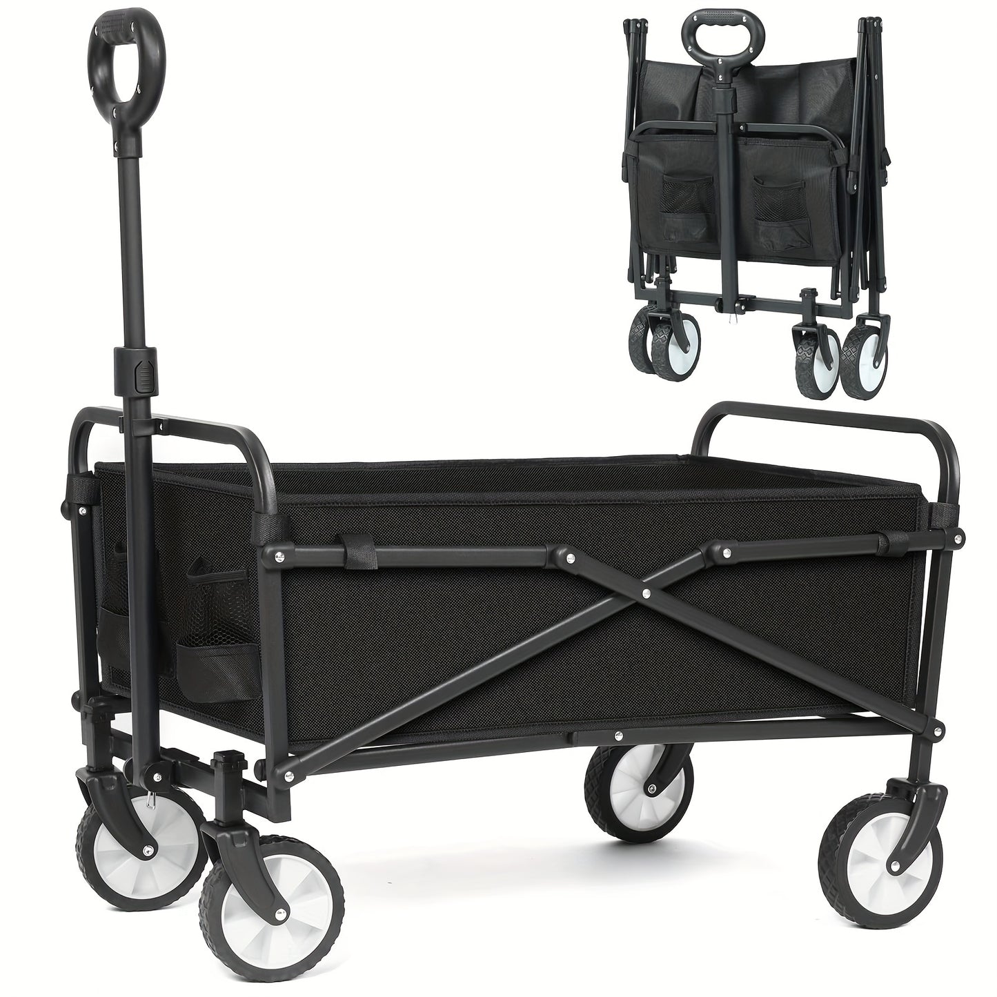 200LBS/230LBS Weight Wagon Cart Foldable, Collapsible Folding Wagon With All-Terrain Wheels & Adjustable Handle, Portable Heavy Duty 200LBS Weight Capacity For Grocery Shopping, Sport, Camping, Garden, Outdoor Use Beauty World Shop