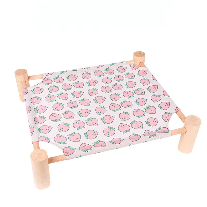 Cat and Dog Hammock Bed Wooden Cat Hammock Elevated Cooling Bed Detachable Portable Indoor Outdoor Pet Bed Suitable