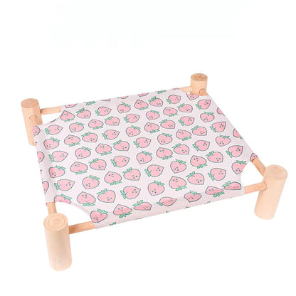 Cat and Dog Hammock Bed Wooden Cat Hammock Elevated Cooling Bed Detachable Portable Indoor Outdoor Pet Bed Suitable