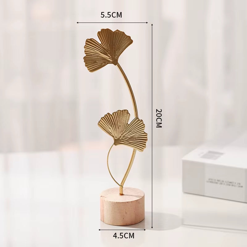1Pcs Golden Ginkgo Leaf Feather Metal Model Figurines Manual Desktop Crafts Ornaments Photo Props Statues Sculptures Home Decor
