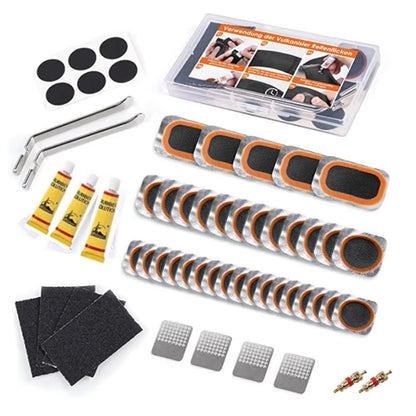 Bike Tire Repair Kit with Vulcanizing Glue & Patches - Bicycle Tube Puncture Set for Mountain/Road Cycling