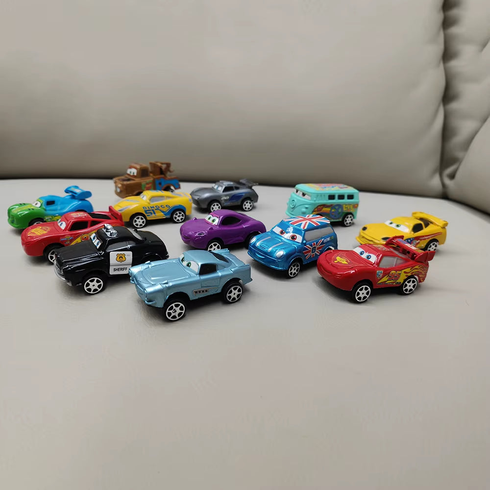 12Pcs/Set Hot Sale Pixar Cars Lightning Mcqueen Jackson Storm Mater Pvc Model Back-Force Car Toy for Kids Birthday Gift Set