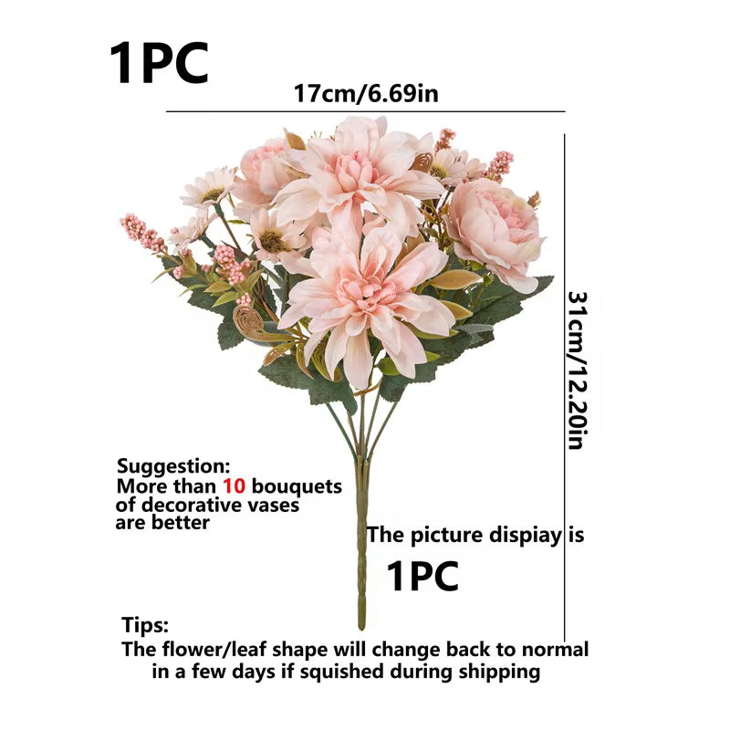 1Pc Hot Sale Artificial Flower Silk Dahlia Rose Daisy Christmas Home Decoration Bonsai Room Wedding Bridal Bouquet Party Diy Box