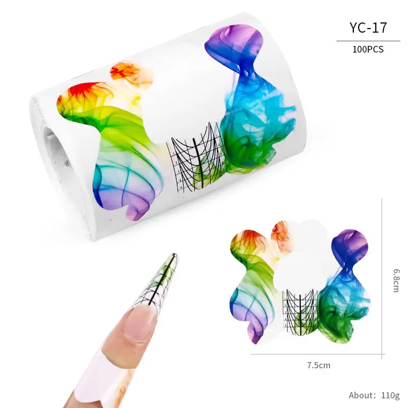 100Pcs Nails Art UV Gel Tips Extension Builder Form Acrylic French Printed Nail Tip Extension Stencil Stickers for Manicure Tool