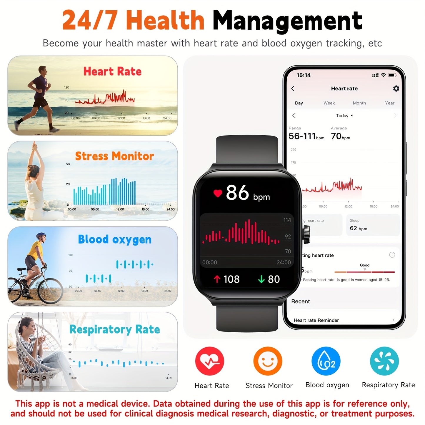 FAWEIO Smart Watch For Men Women Wireless Call, 1.95" Smartwatch With 100+ Sport Modes, Fitness Activity Tracker Pedometer, Built-in Alexa, For iPhone & Android, Perfect Gift For Family And Friends
