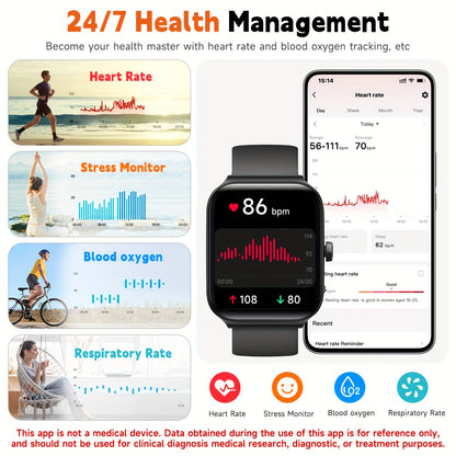 FAWEIO Smart Watch For Men Women Wireless Call, 1.95" Smartwatch With 100+ Sport Modes, Fitness Activity Tracker Pedometer, Built-in Alexa, For iPhone & Android, Perfect Gift For Family And Friends