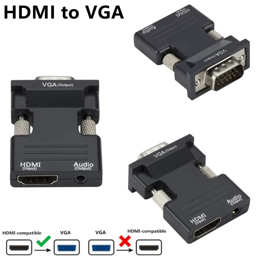 VGA to Hdmi-Compatible Adapter Converter 1080P HDMI to VGA Adapter for PC Laptop to HDTV Projector Video Audio Converter