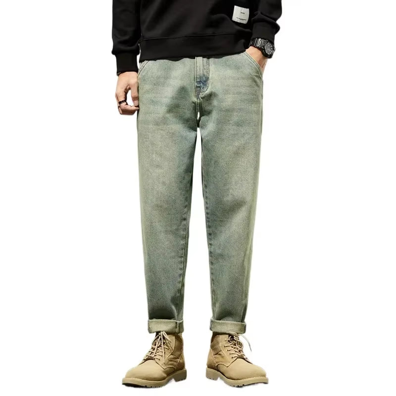 2025 Autumn and Winter New Loose and Versatile Harem Pants Retro Simple Fashion Solid Color Comfortable Versatile Jeans for Men