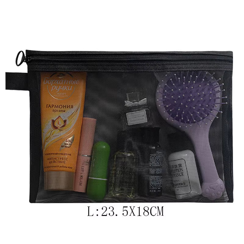 Fashion Small Large Black Organizer Toiletry and Makeup Pouch Transparent Mesh Zipper Cosmetic Bag Women Necessary Organizer