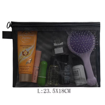 Fashion Small Large Black Organizer Toiletry and Makeup Pouch Transparent Mesh Zipper Cosmetic Bag Women Necessary Organizer